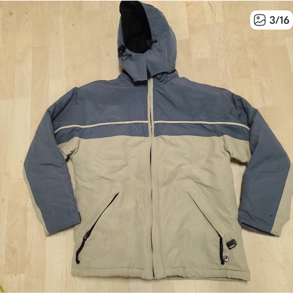 Tan and blue snowboard jacket